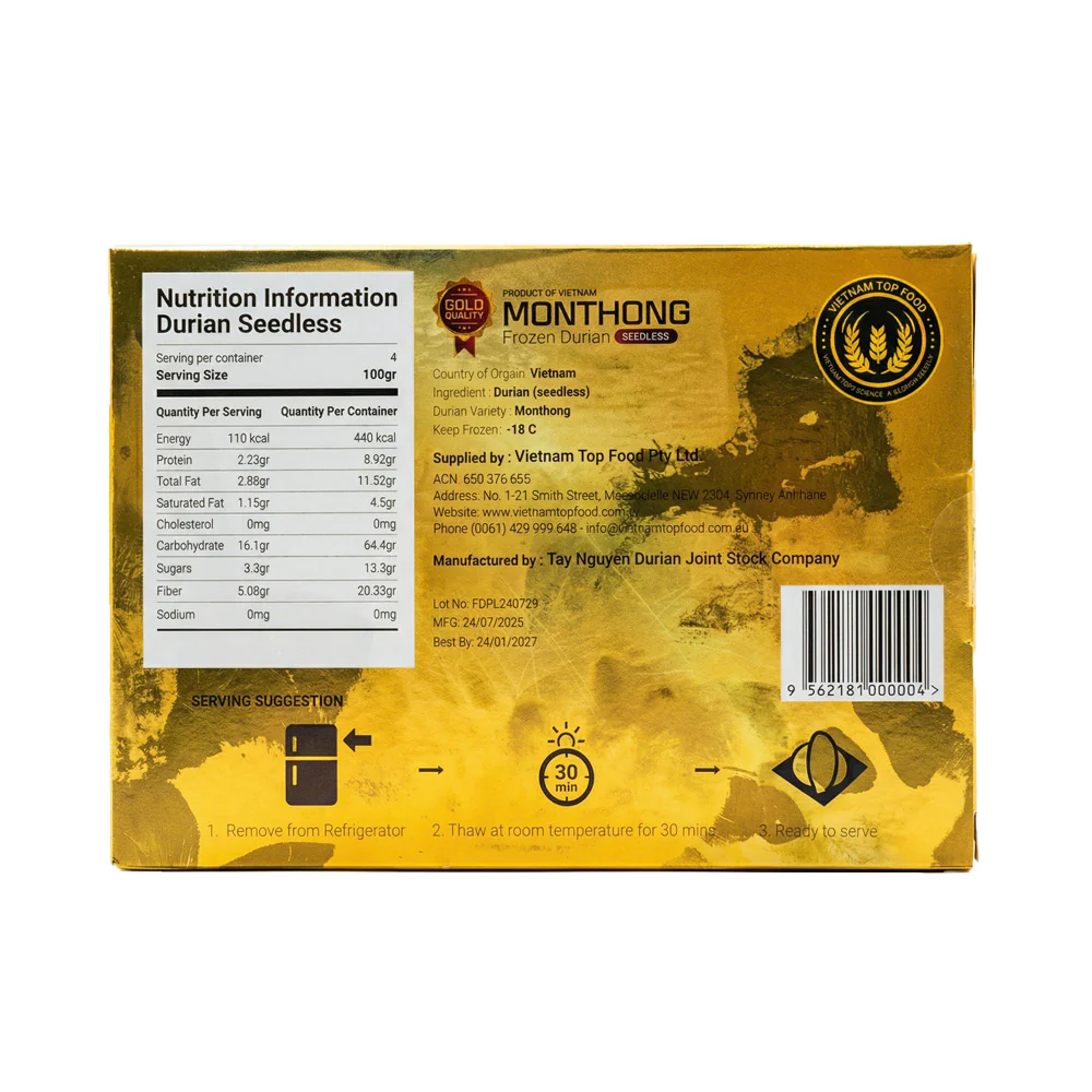 Monthong Seedless Frozen Durian 400g - Image 2