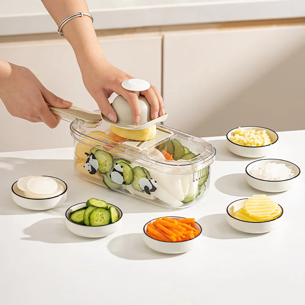 Mototo Panda Slicer with Basket - 6 Blades and Hand Guard