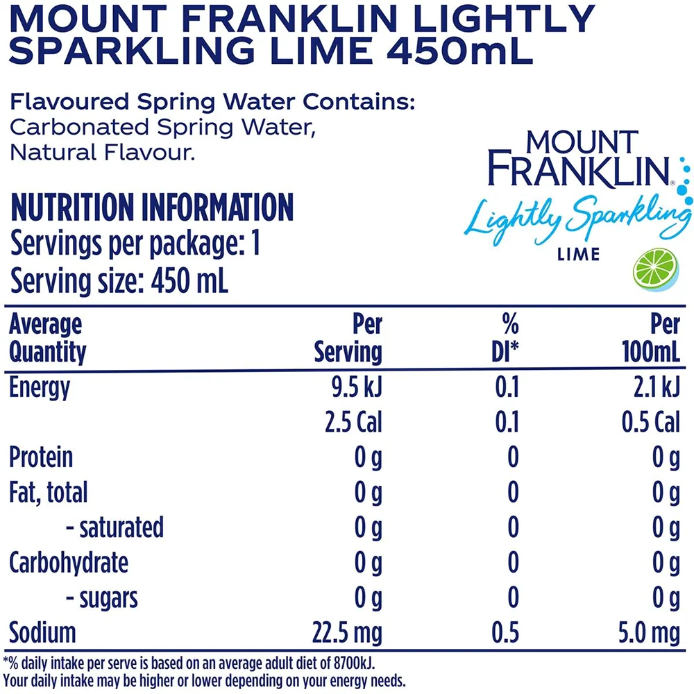Mount Franklin Lightly Sparkling Lime - 450ml - Image 2