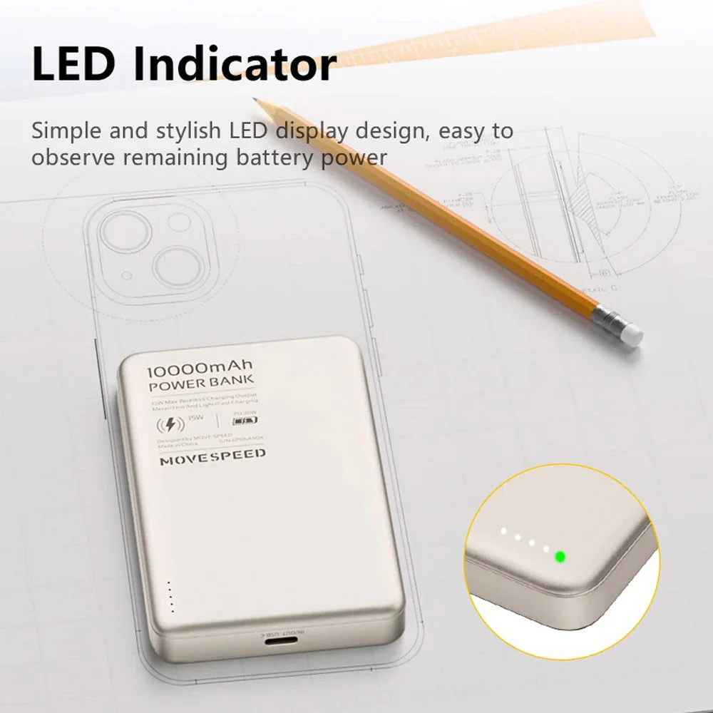 Movespeed S10 Ultra-Thin Magnetic Power Bank 10000mAh PD20W Titanium Gold - Image 4