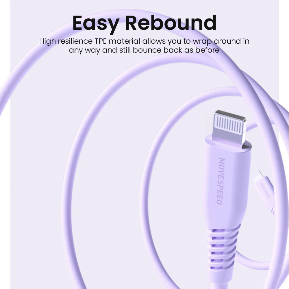 Movespeed Type-C to Lightning Silicone Cable 1.2M - Purple - Image 2