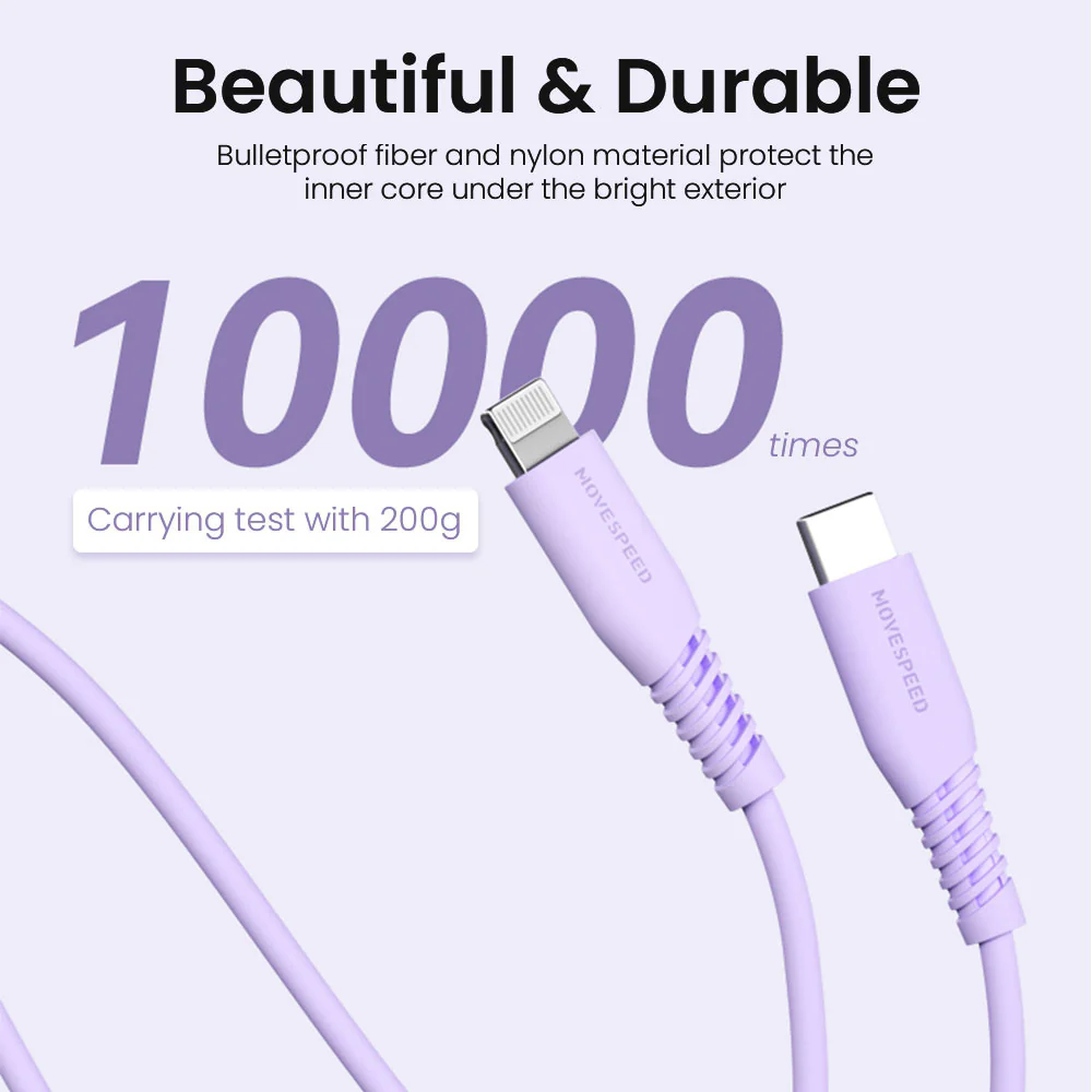 Movespeed Type-C to Lightning Silicone Cable 1.2M - Purple - Image 4