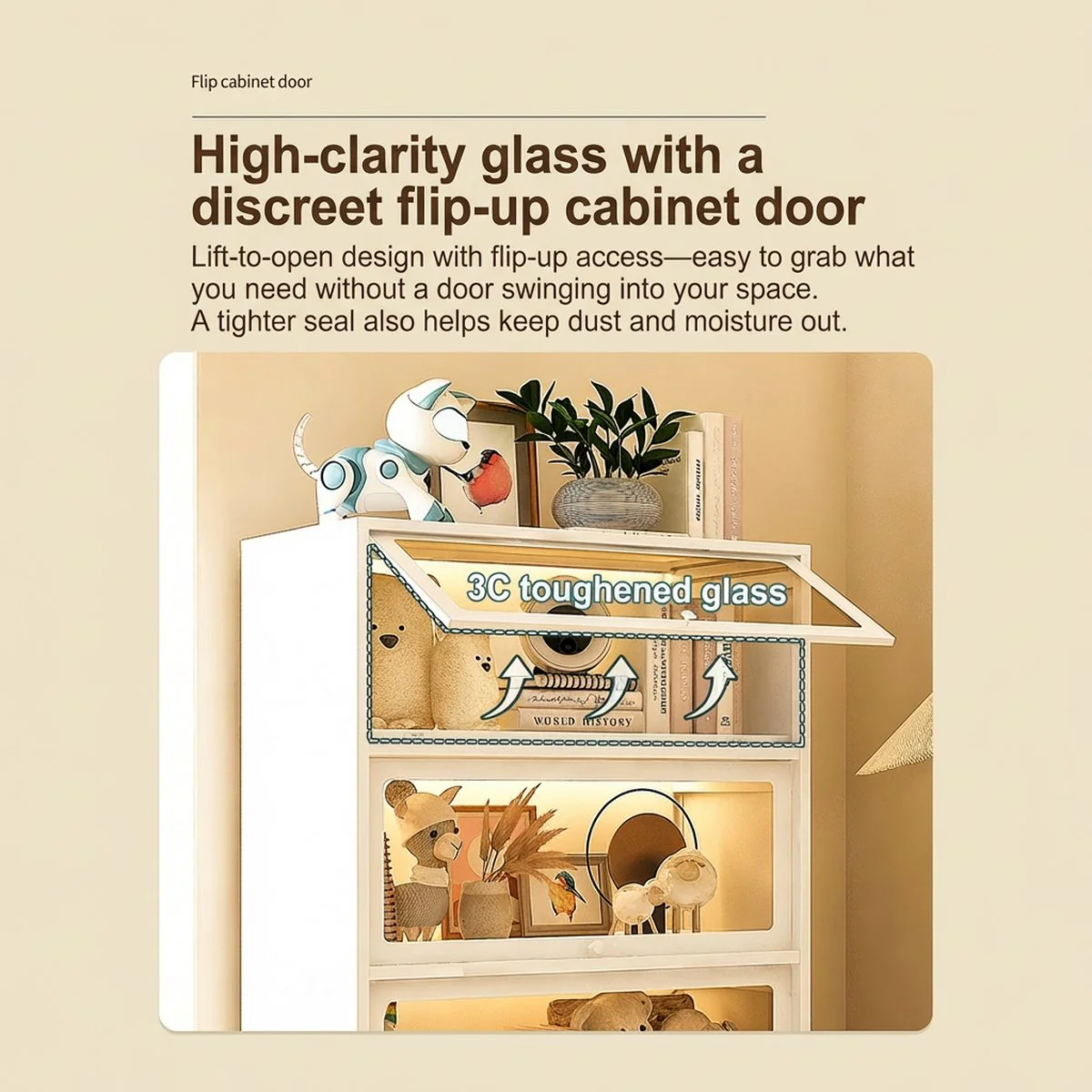 Mozu 4-Door White Glass-Front Steel Bookcase 60 x 35 x 139.5cm - Image 4
