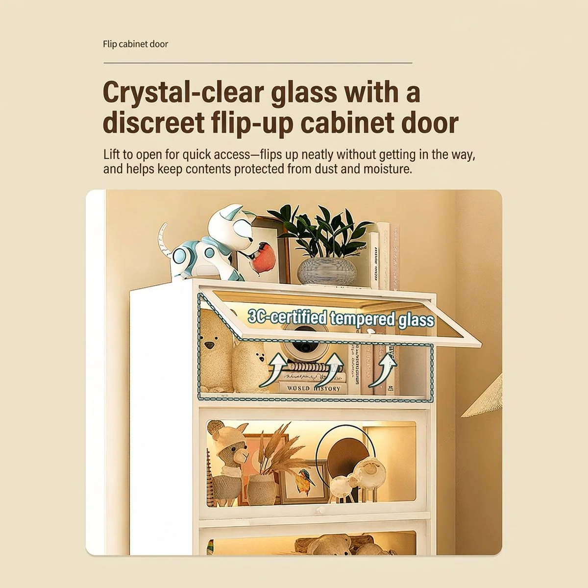 Mozu 5-Door White Glass Flip-Door Metal Bookcase 60 x 35 x 172.7 cm - Image 4