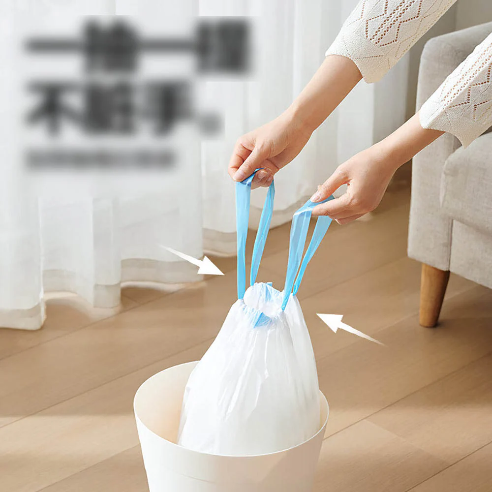 NetEase Yanxuan Drawstring Trash Bags (M), Medium-Duty, 3 Rolls (60 Bags), 450 x 500 mm - Rubbish Bags for Small Bins - Image 2