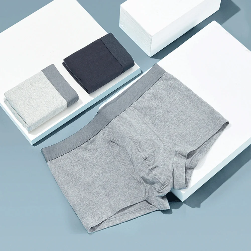 NetEase Yanxuan Men's Breathable Cotton Boxer Briefs with Fly - Heather Grey, Size L - Image 4