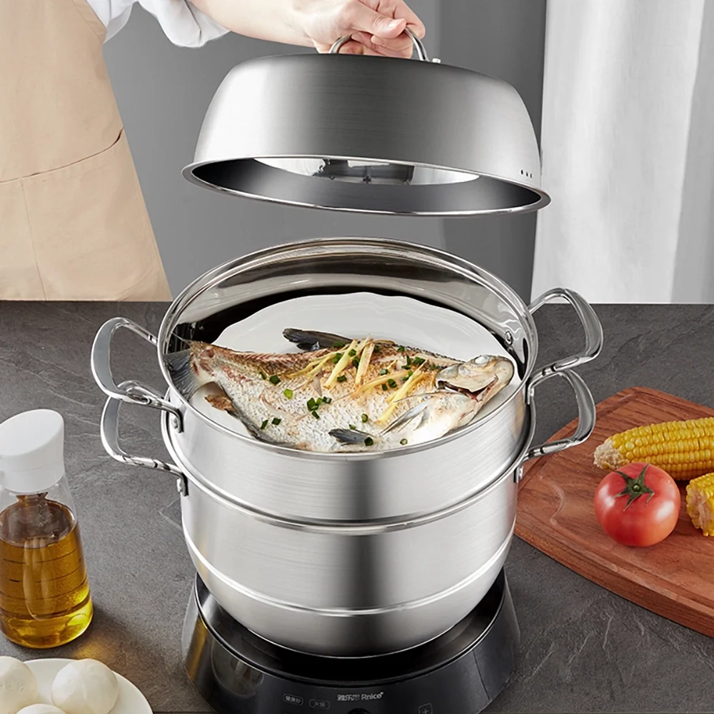 Lifease Stainless Steel 3-Tier Steamer Pot - 28cm, 8.8L - Image 2