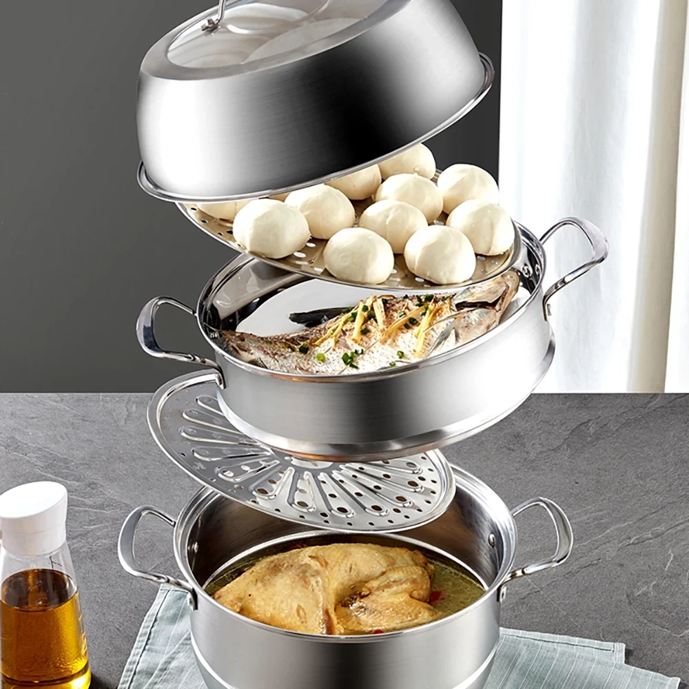 Lifease Stainless Steel 3-Tier Steamer Pot - 28cm, 8.8L - Image 3