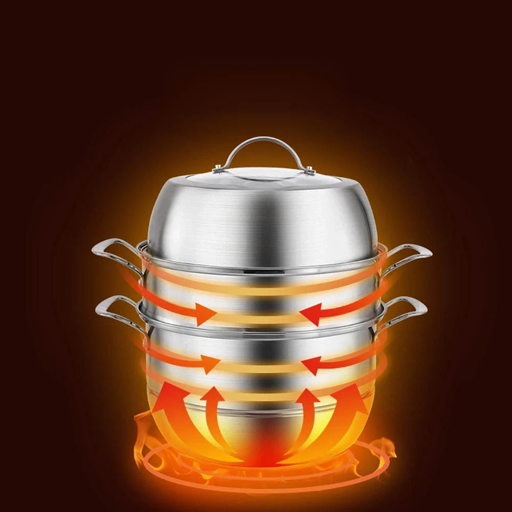 Lifease Stainless Steel 3-Tier Steamer Pot - 28cm, 8.8L - Image 4