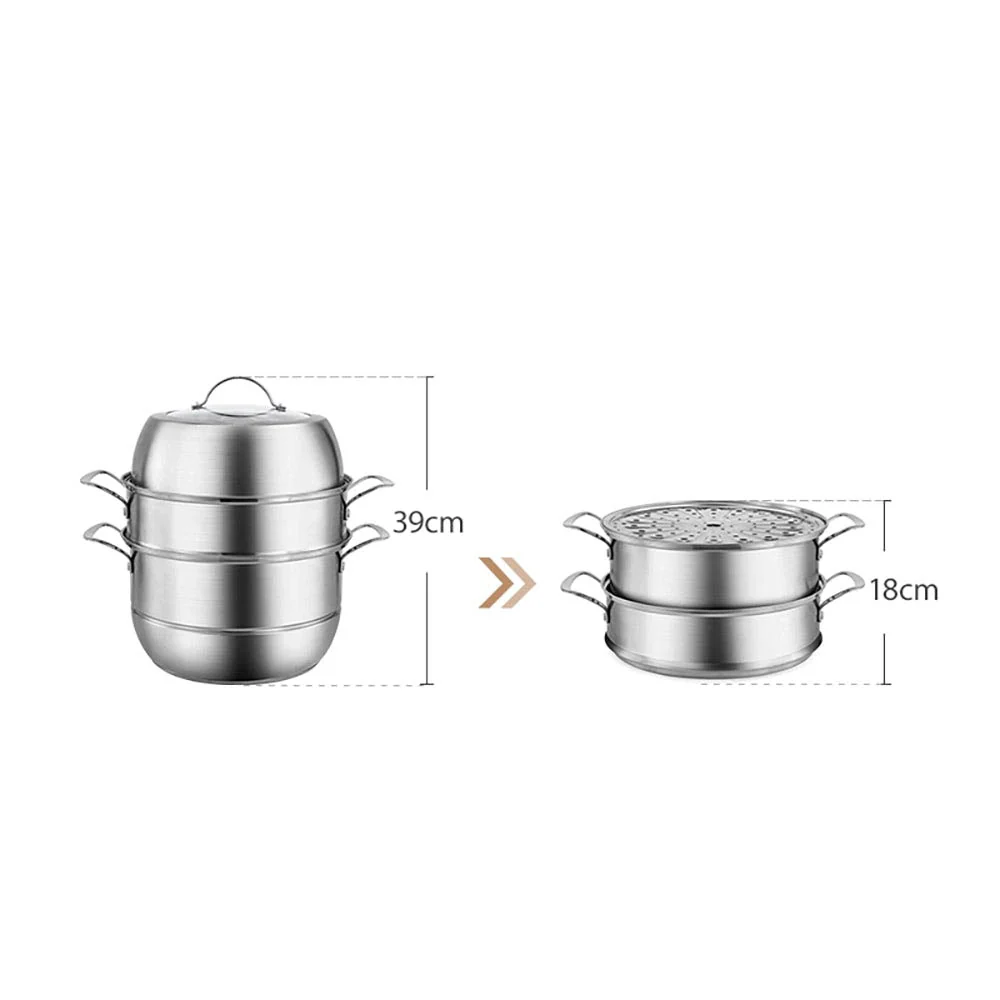 Lifease Stainless Steel 3-Tier Steamer Pot - 28cm, 8.8L - Image 5