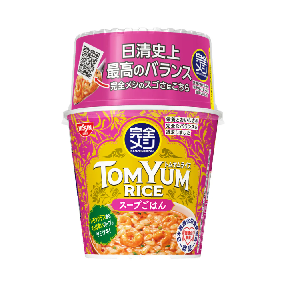 Nissin Kanzen Meshi Tom Yum Rice Cup 109g - Instant Soup Rice, Thai Tom Yum Flavour