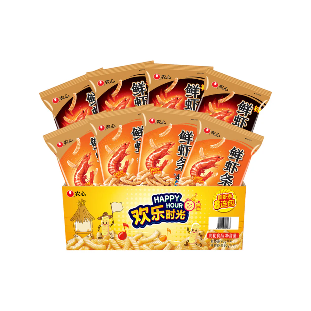 Nongshim Shrimp Crackers (Happy Hour) 90g x 8 Packs – Limited Import - Shrimp Chips