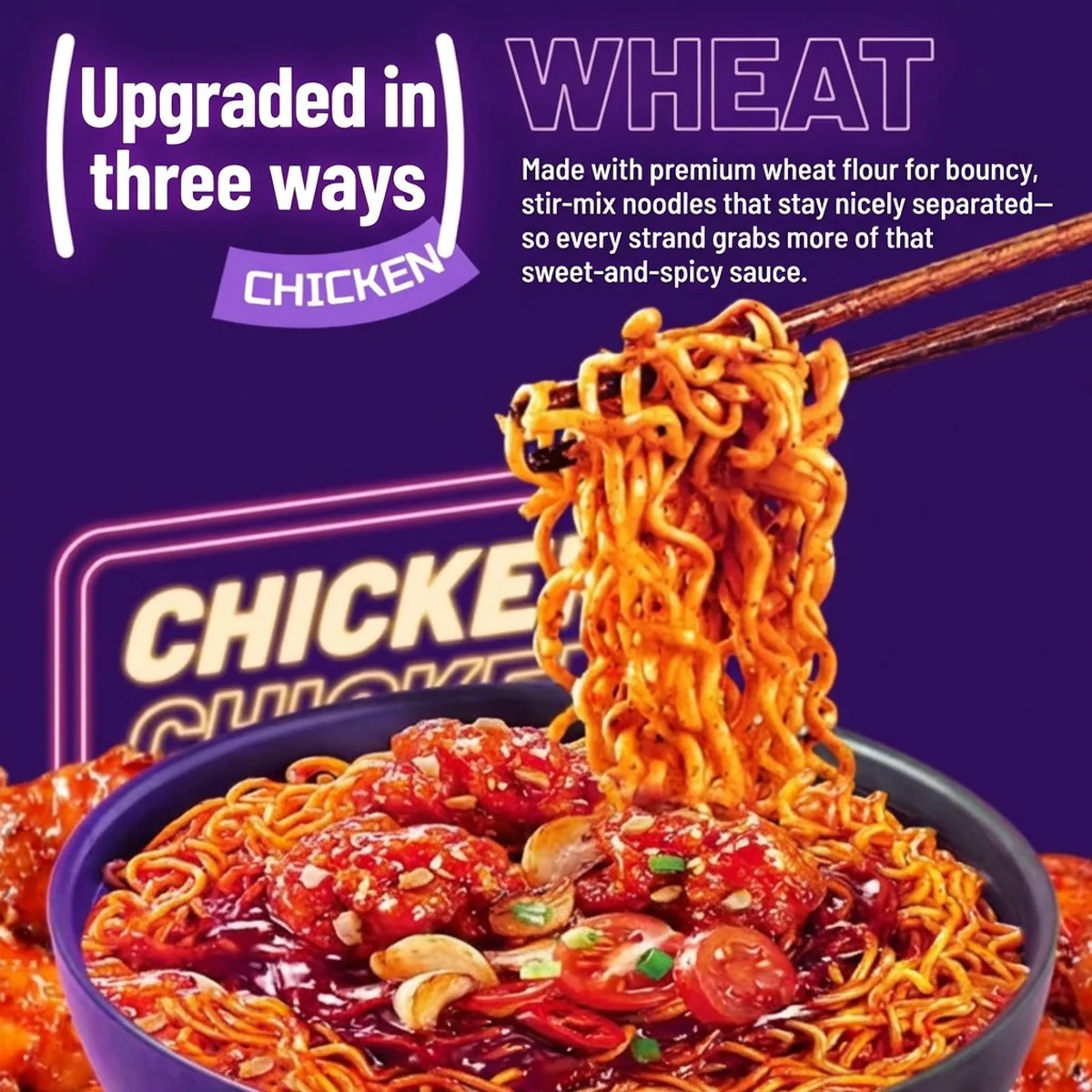 Nongshim Sweet & Spicy Fried Chicken Stir-Fry Noodles (Char-Grill Style) 136g x 10 Packs – Limited Import - Image 3