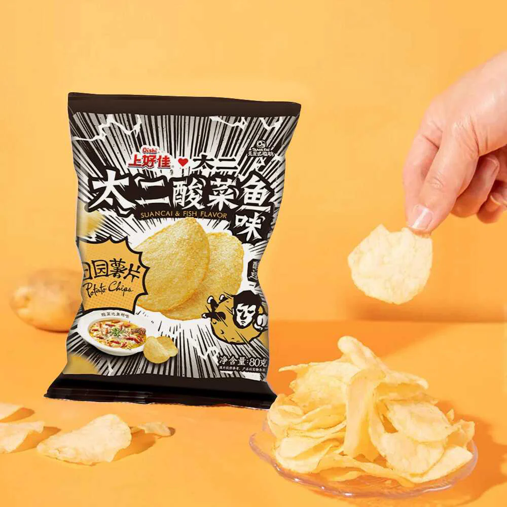 Oishi Garden Fresh Potato Chips Suancai & Fish Flavor - 80g - Image 3