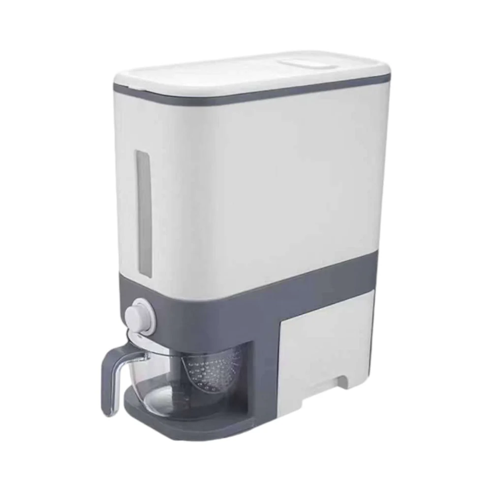 One-Touch Rice Dispenser 12kg with Measuring Cup – Airtight Grain Storage Bin (Grey/Blue Random)