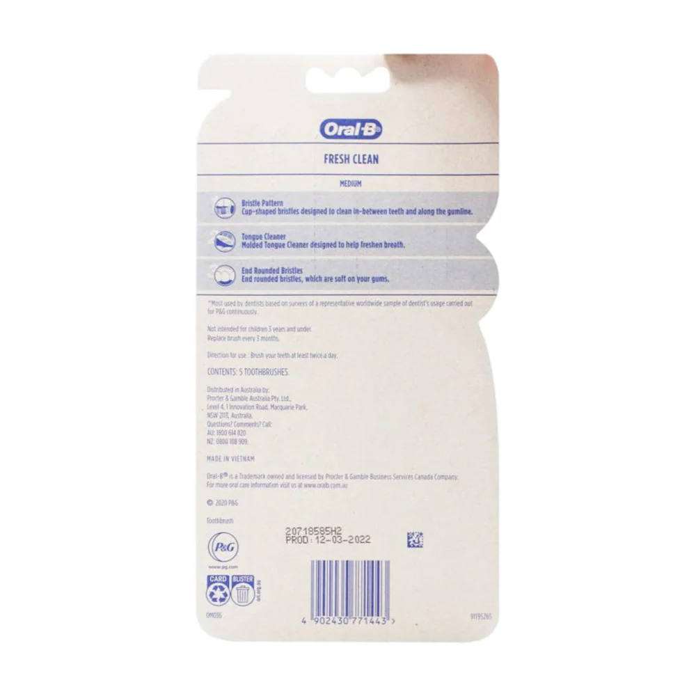 Oral-B Fresh Clean Medium Toothbrushes - Value Pack of 5 - Image 2
