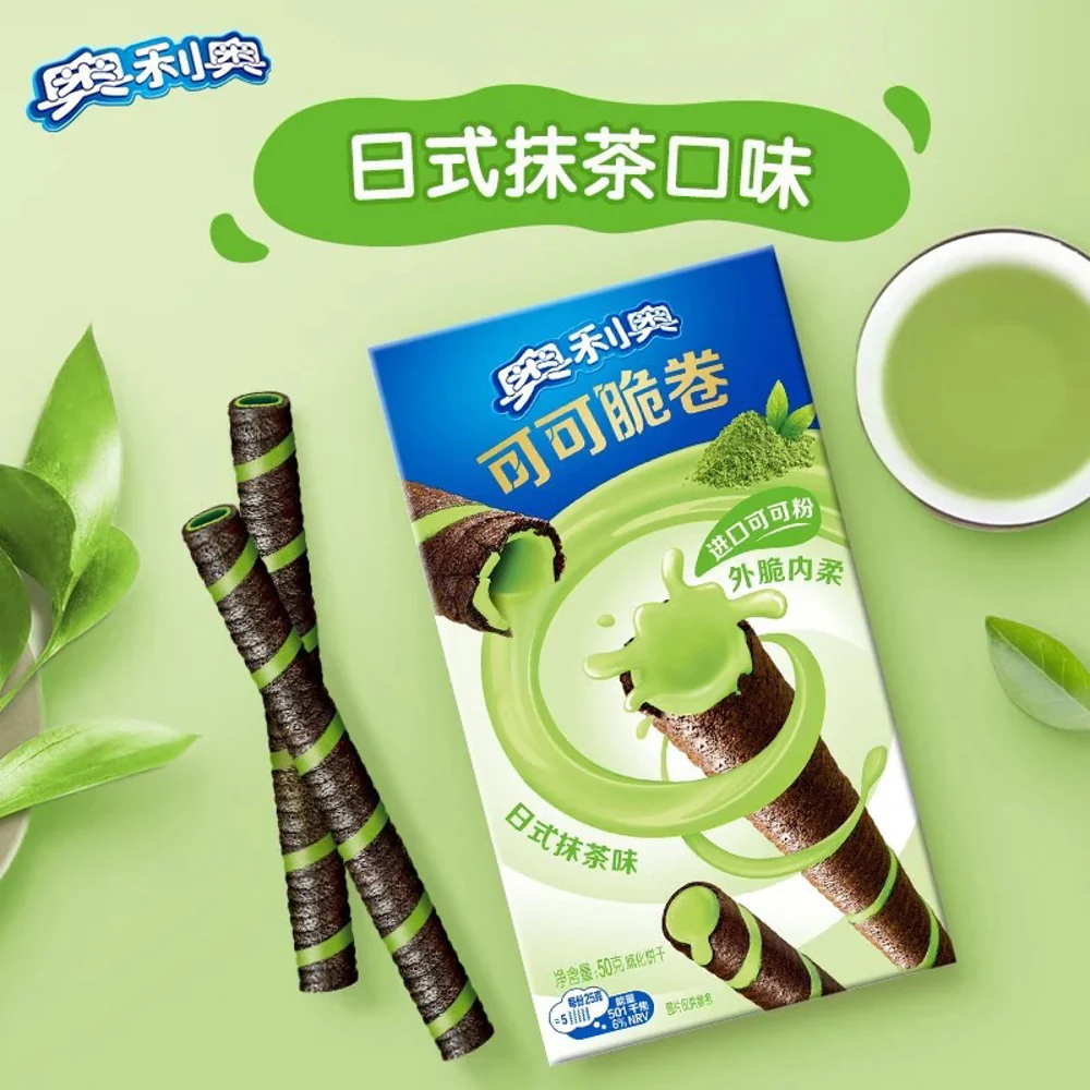 Oreo Cocoa Wafer Rolls Japanese Matcha Flavor 50g – Matcha Green Tea Filled Wafer Sticks - Image 4