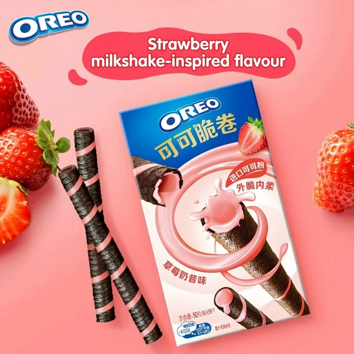 Oreo Cocoa Wafer Rolls – Strawberry Milkshake Flavour 50g - Image 3