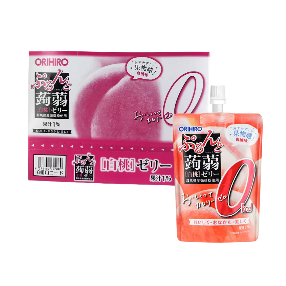 Orihiro Japanese Konjac Jelly, Zero Calorie, White Peach Flavour, 130g x 8