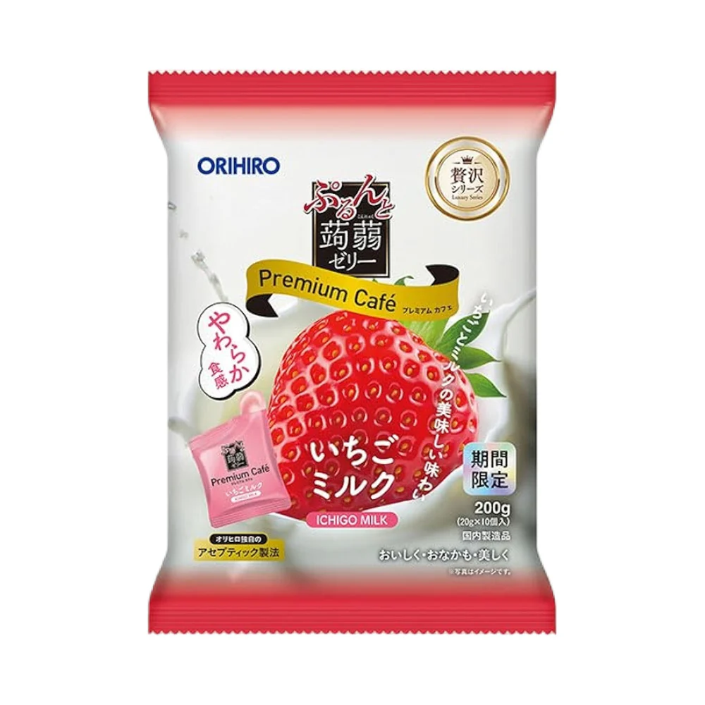 Orihiro Premium Café Strawberry Milk Konjac Jelly 200g - Soft Konnyaku Jelly Cups