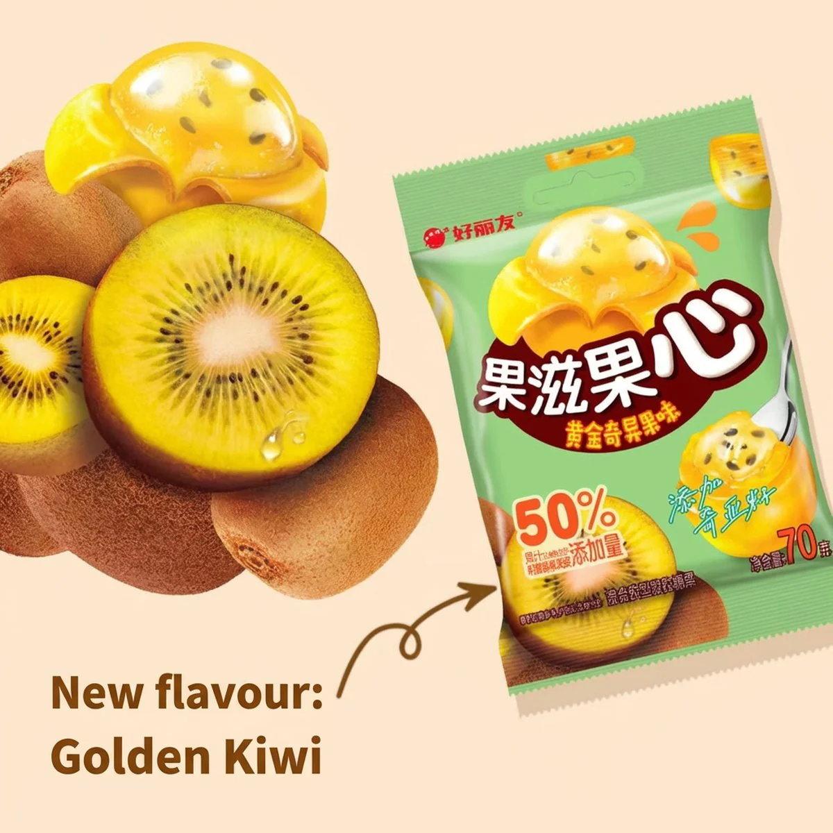 Orion Guoziguoxin Golden Kiwifruit Jelly Candy 70g - Image 2