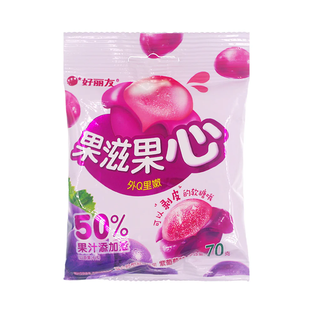 Orion Juicy Grape Peelable Gummies 70g - Grape Gummy Candy with Soft Filling