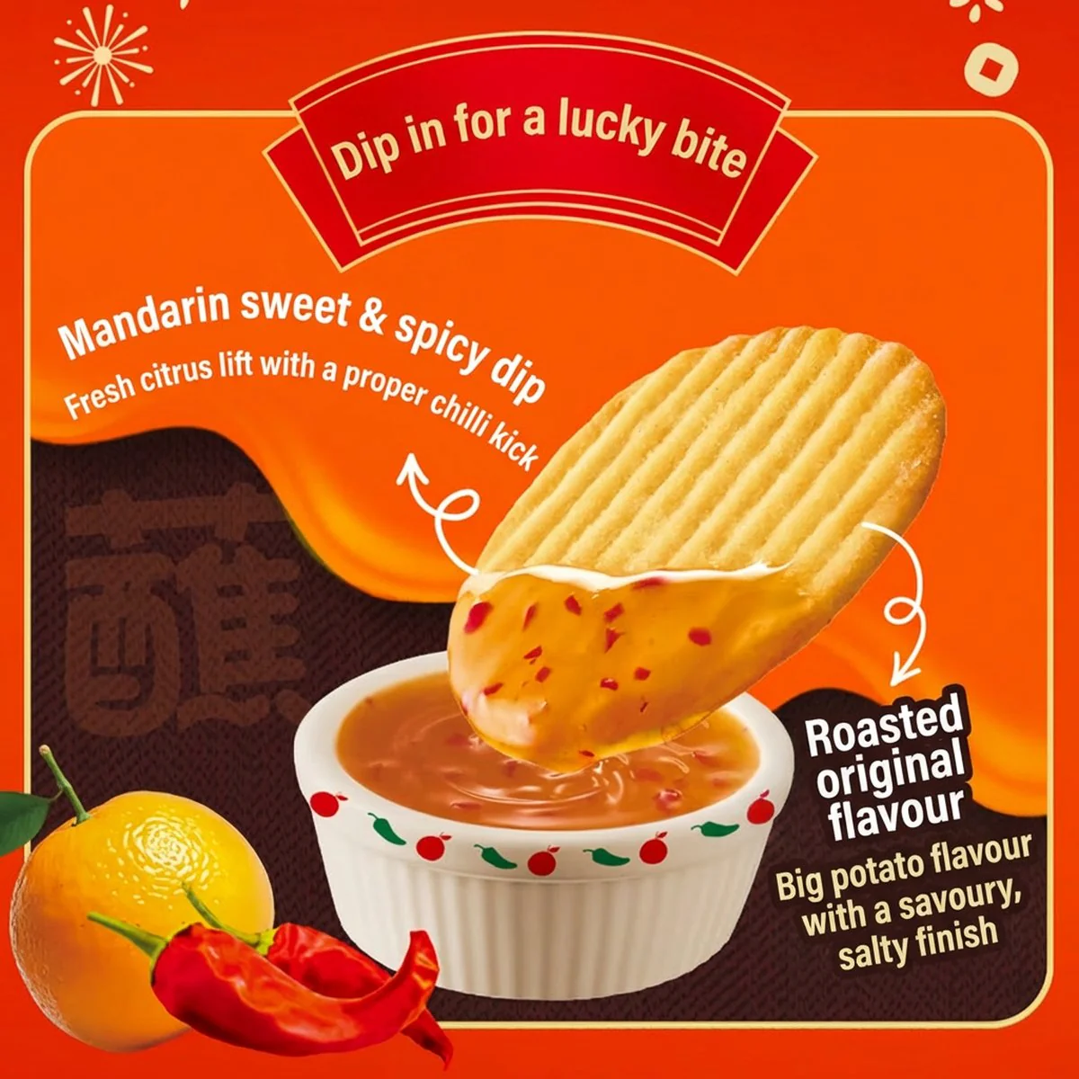 Orion Mandarin Sweet Chilli Potato Chips with Dip 96g - Ridged Crisps Snack - Image 2