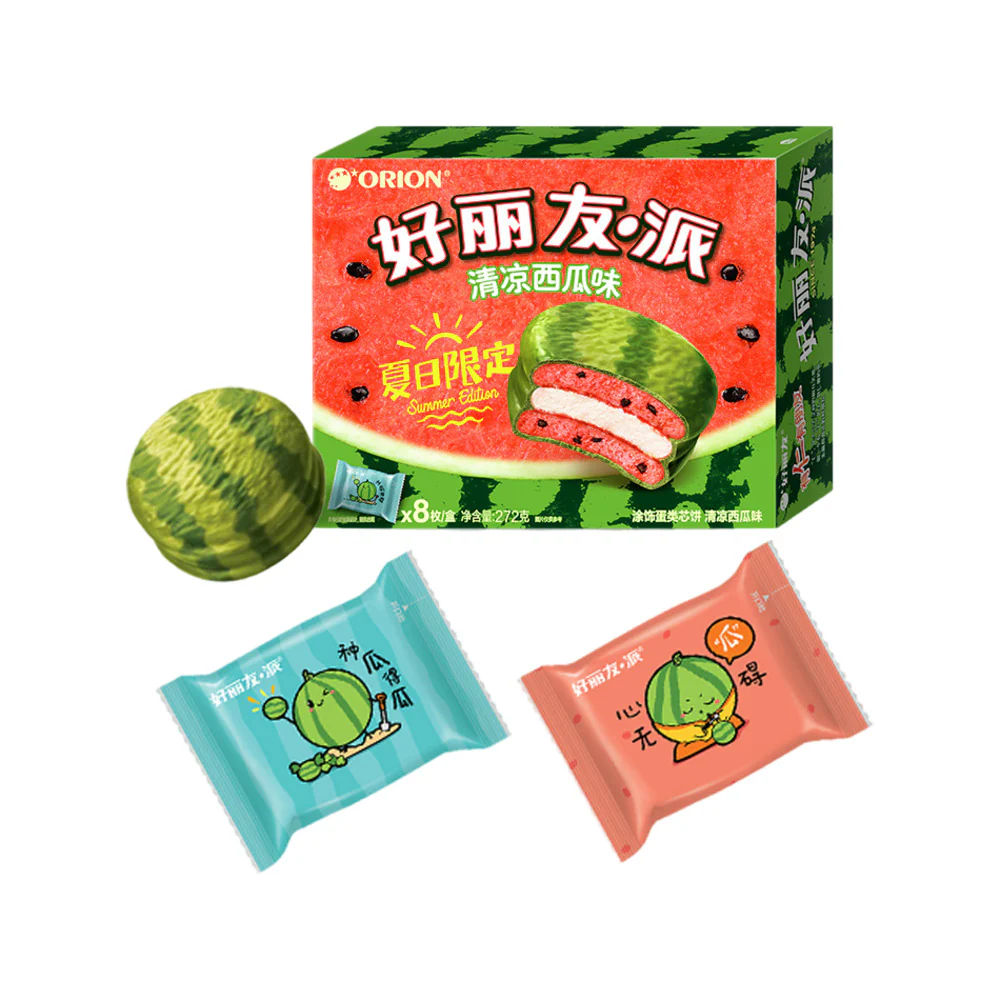 Orion Pie Watermelon Flavor - 12 Packs, 408g - Marshmallow Snack Cakes - Image 2