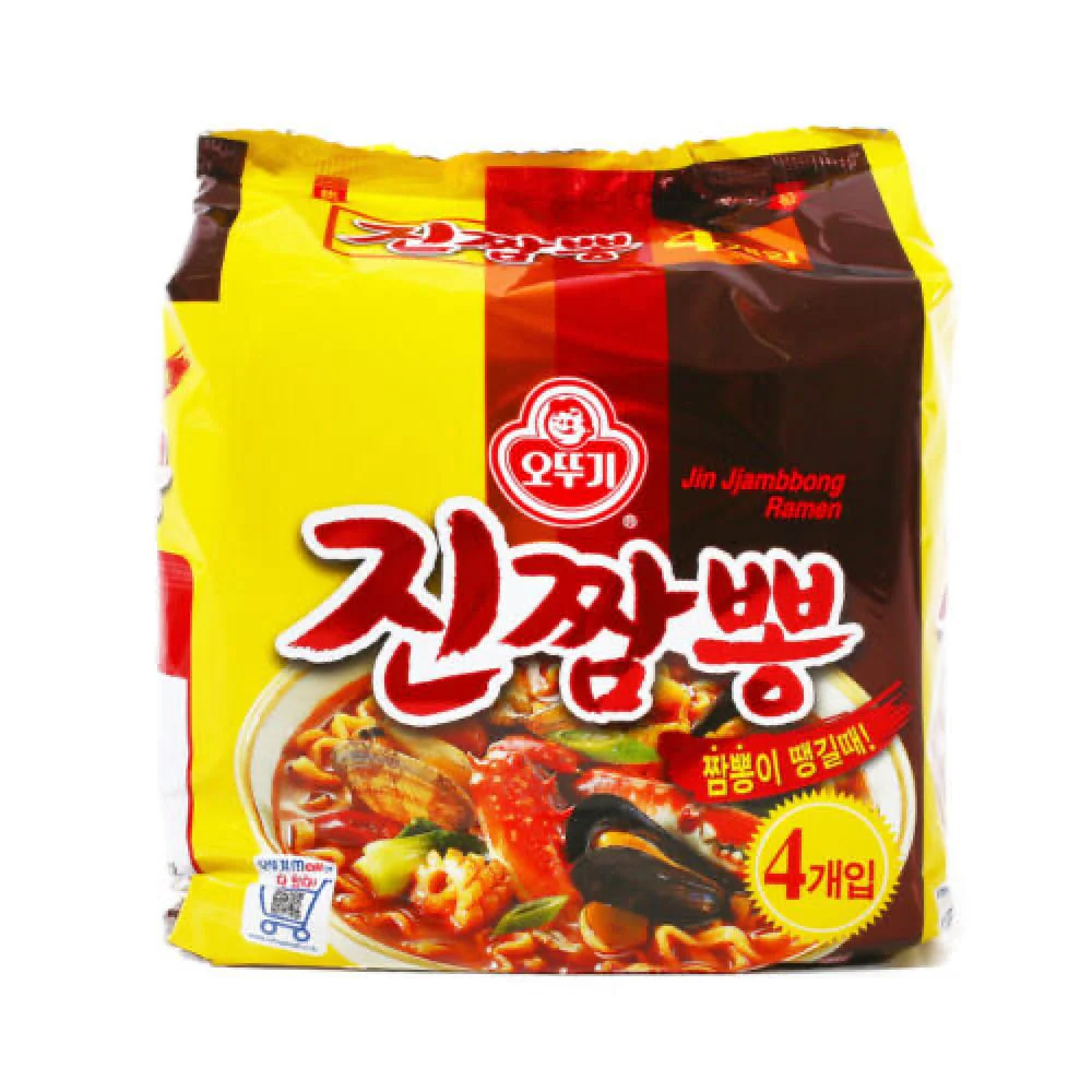 Ottogi Korean Jin Ramen Spicy Seafood Flavor - 130g x 4 Packs