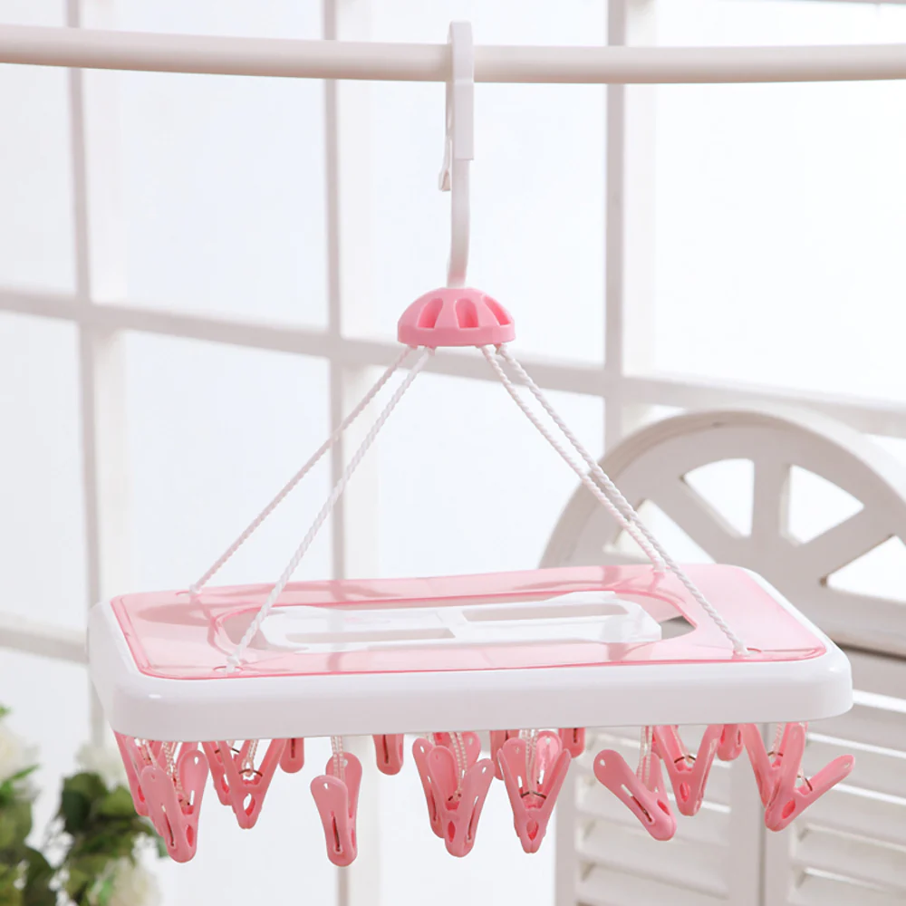 Oval Clothes Drying Rack with 18 Clips - Random Green/Pink - Image 2