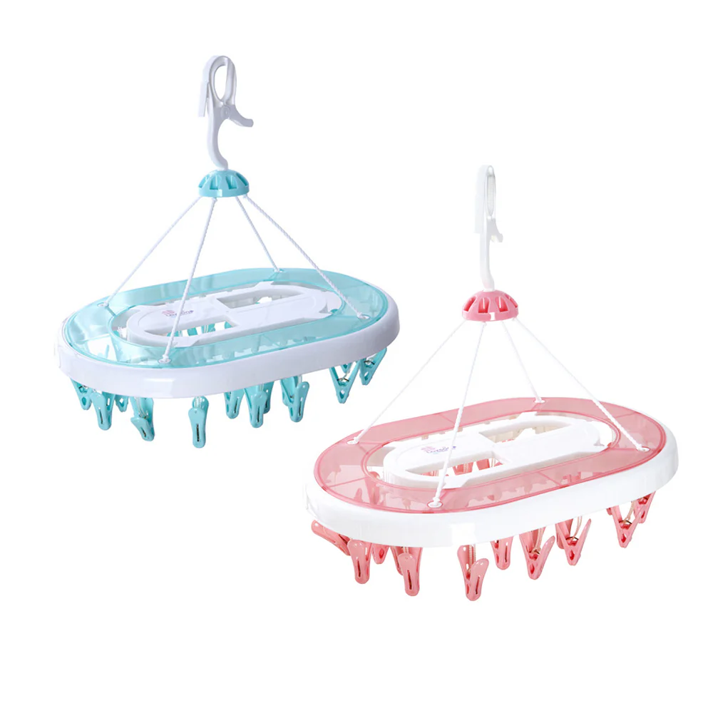 Oval Clothes Drying Rack with 18 Clips - Random Green/Pink - Image 3