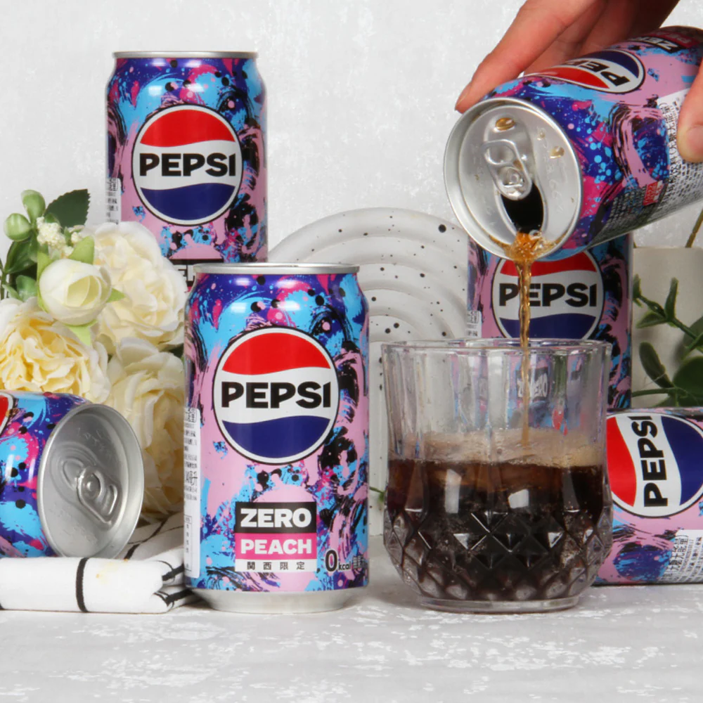 Pepsi Zero Peach Flavoured Cola (Kansai Limited Edition) 340ml Can – Sugar-Free, Zero Calorie - Image 3