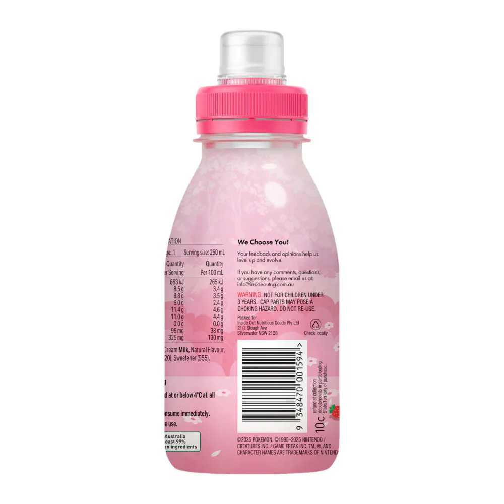 Pokémon Strawberry Flavoured Milk 250ml x 6 Bottles - Image 2