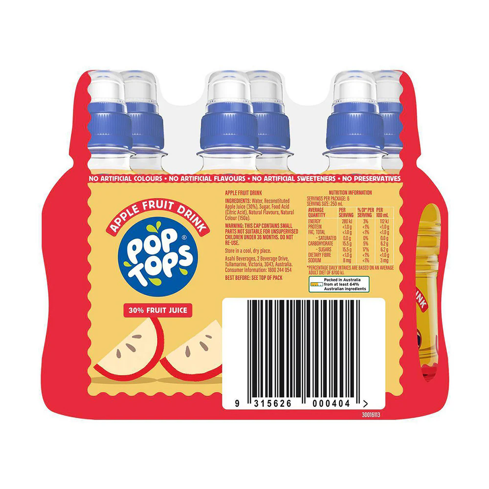 Pop Tops Apple Fruit Drink 6pk x 250ml - Image 2