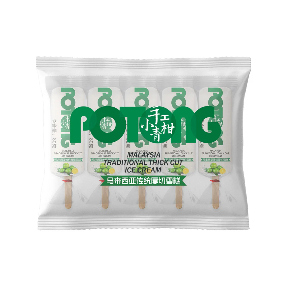 POTONG Malaysian Traditional Thick Cut Ice Cream Bars - Green Mandarin - 5 Sticks, 400g - Ais Potong