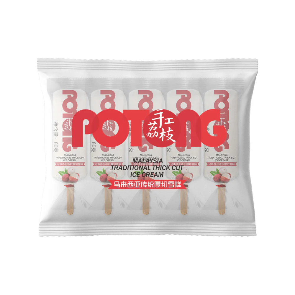 POTONG Malaysian Traditional Thick Cut Lychee Ice Cream Bars – 5 Sticks, 400g