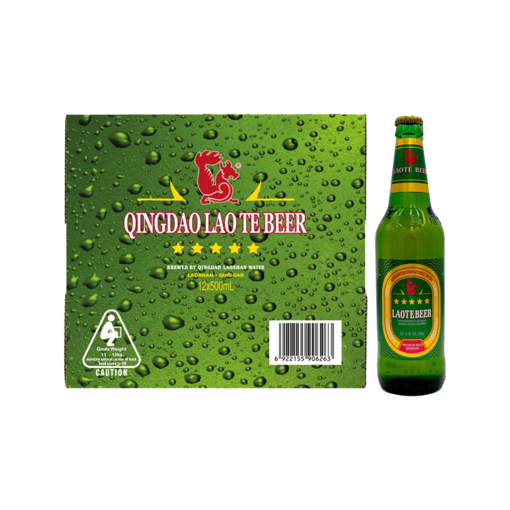 Qingdao Lao Te Pure Draft Beer 4% – 500ml x 12 Bottles
