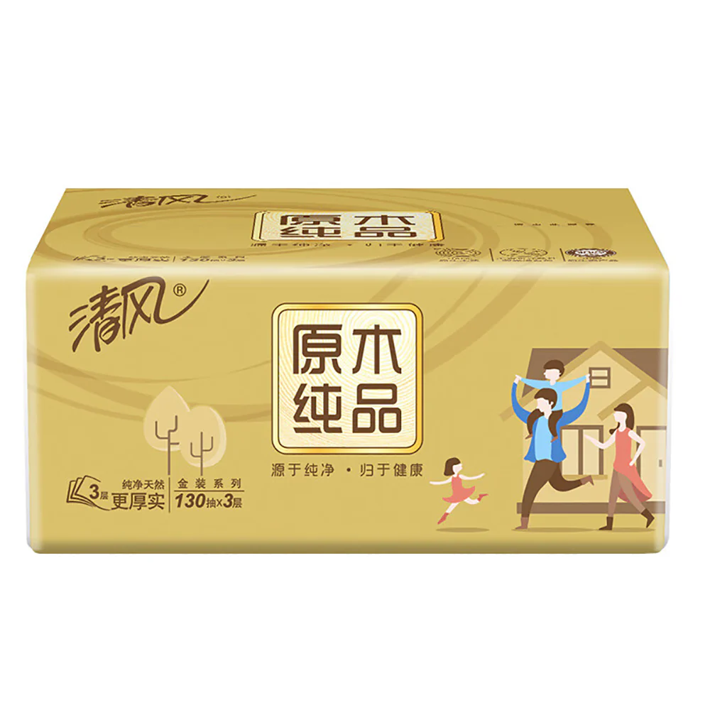 Qingfeng Gold Series Natural Wood Pulp Tissues 3-Ply 130 Sheets x 6 Packs x 2 - Image 5
