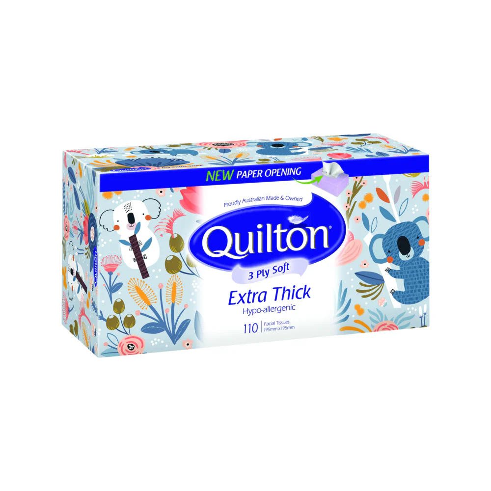 Quilton Extra Thick 3-Ply Hypoallergenic Facial Tissues – 110 Sheets per Box, Pack of 12 - Image 2