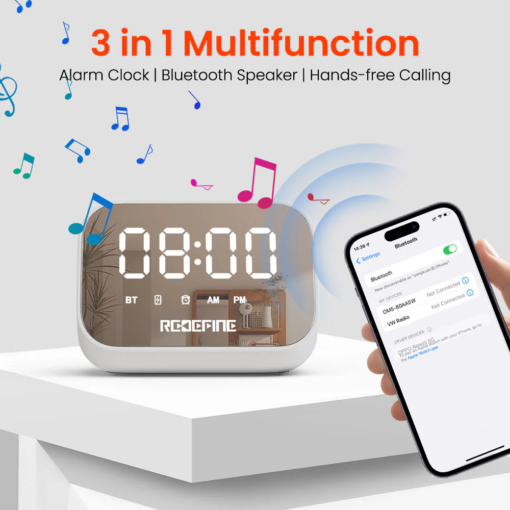 Redefine Elegant Indoor Clock with Bluetooth Wireless Speaker - White - Image 5