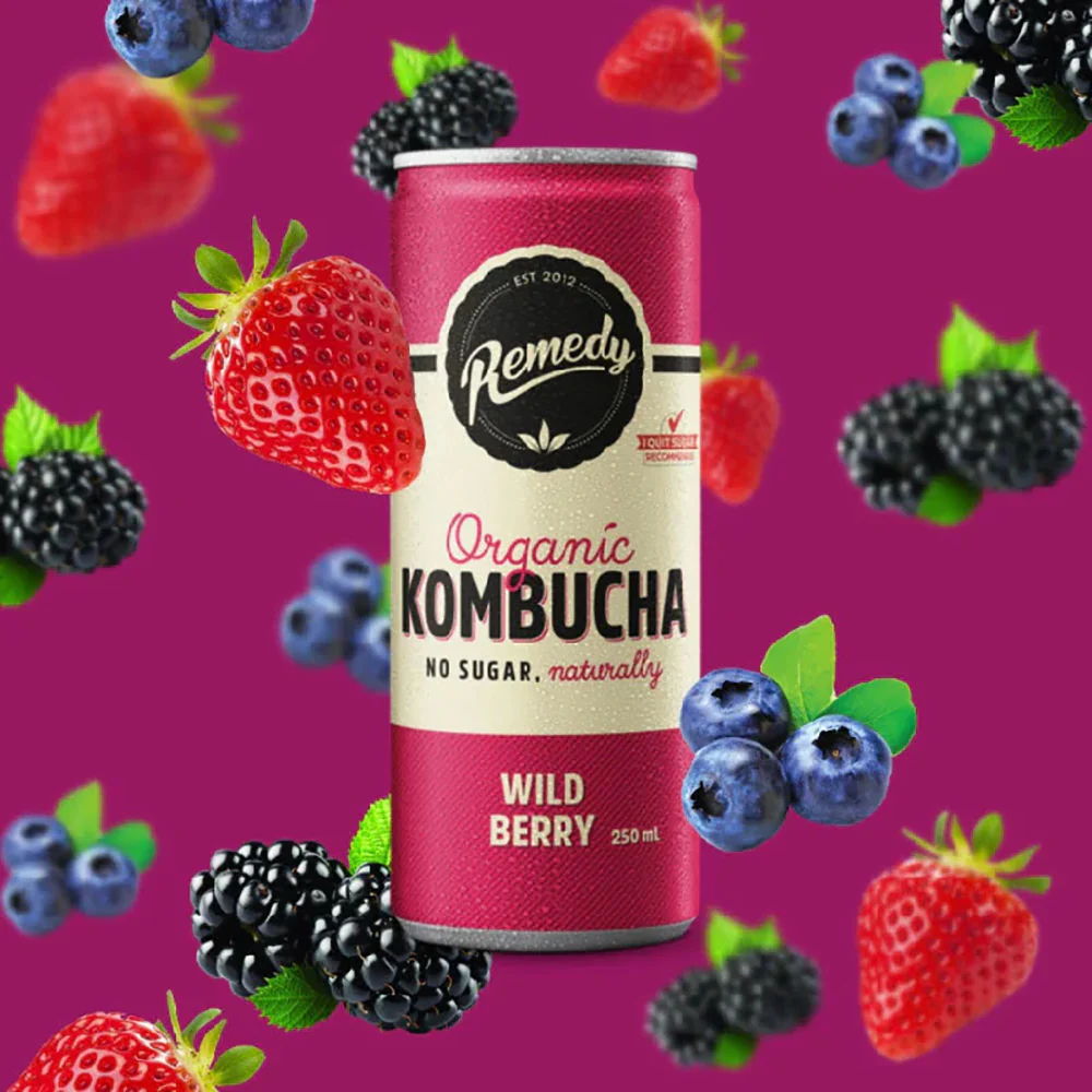 Remedy Organic Kombucha Wild Berry Flavor - 4 Cans - Image 3