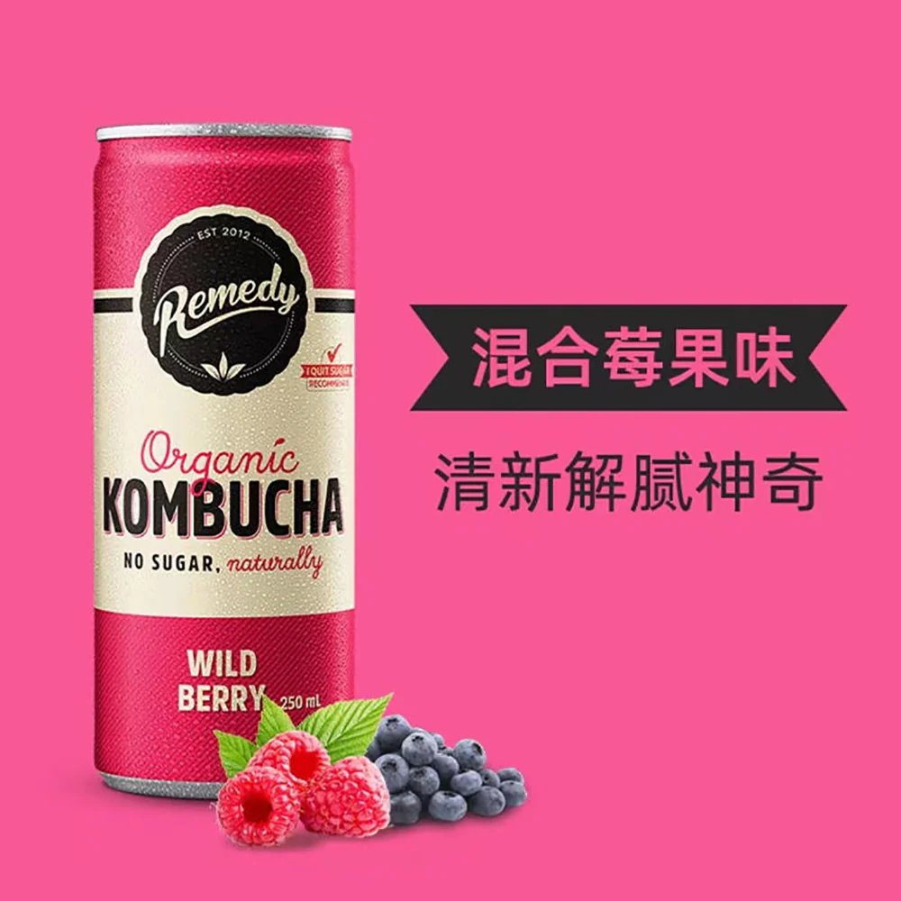 Remedy Organic Kombucha Wild Berry Flavor - 4 Cans - Image 4