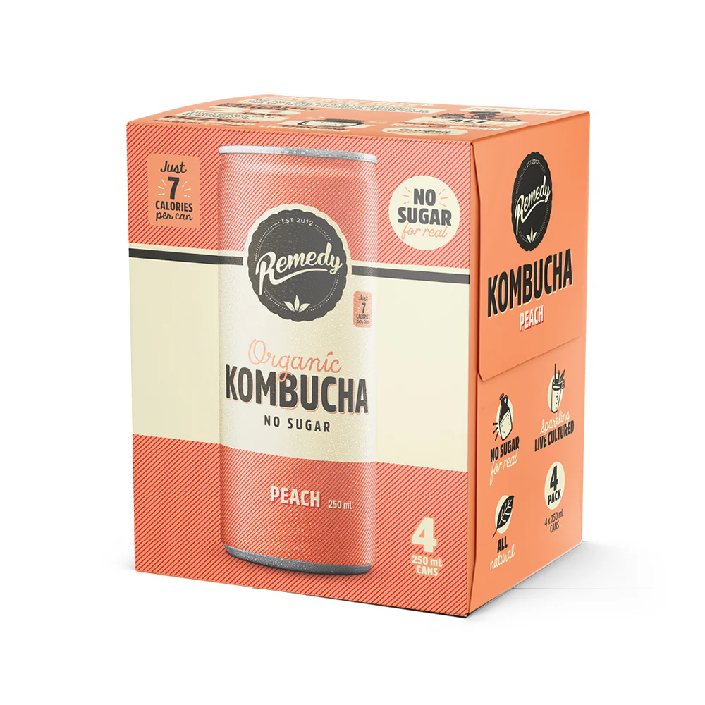 Remedy Organic Peach Kombucha - 250ml x 4