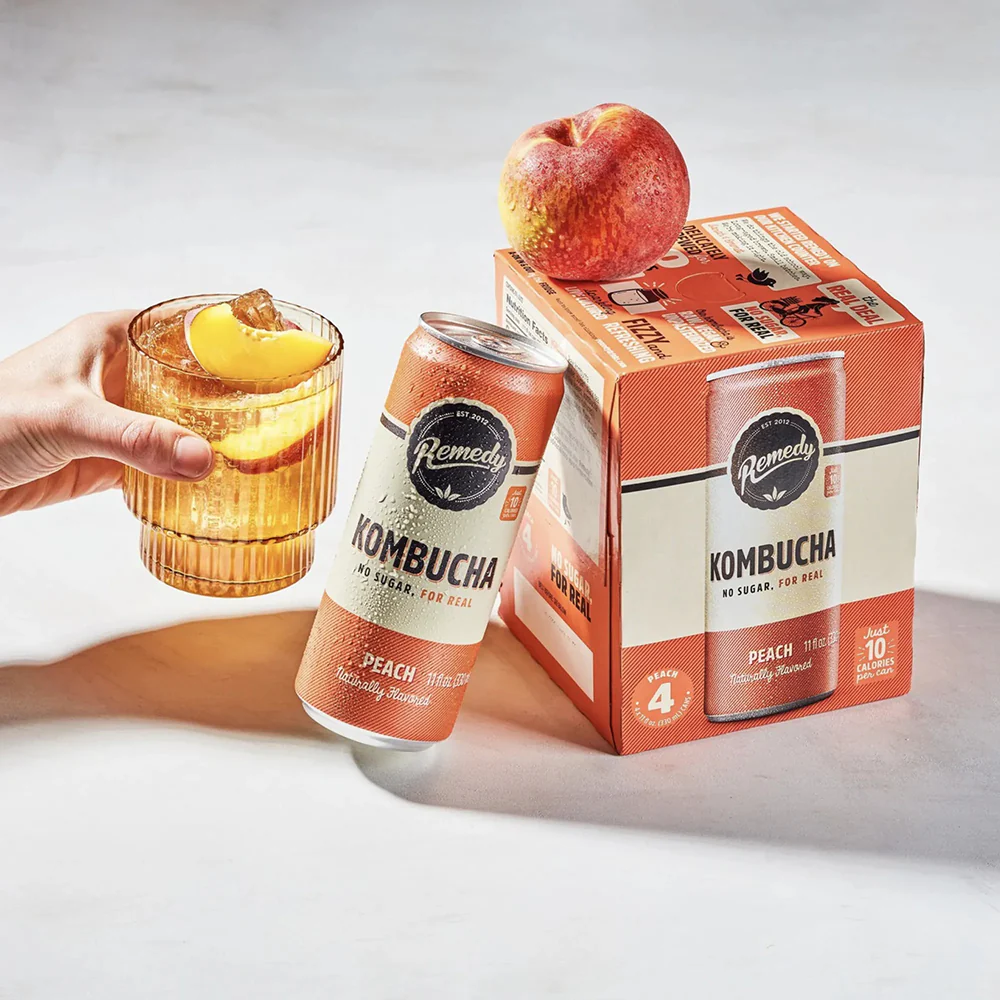 Remedy Organic Peach Kombucha - 250ml x 4 - Image 2