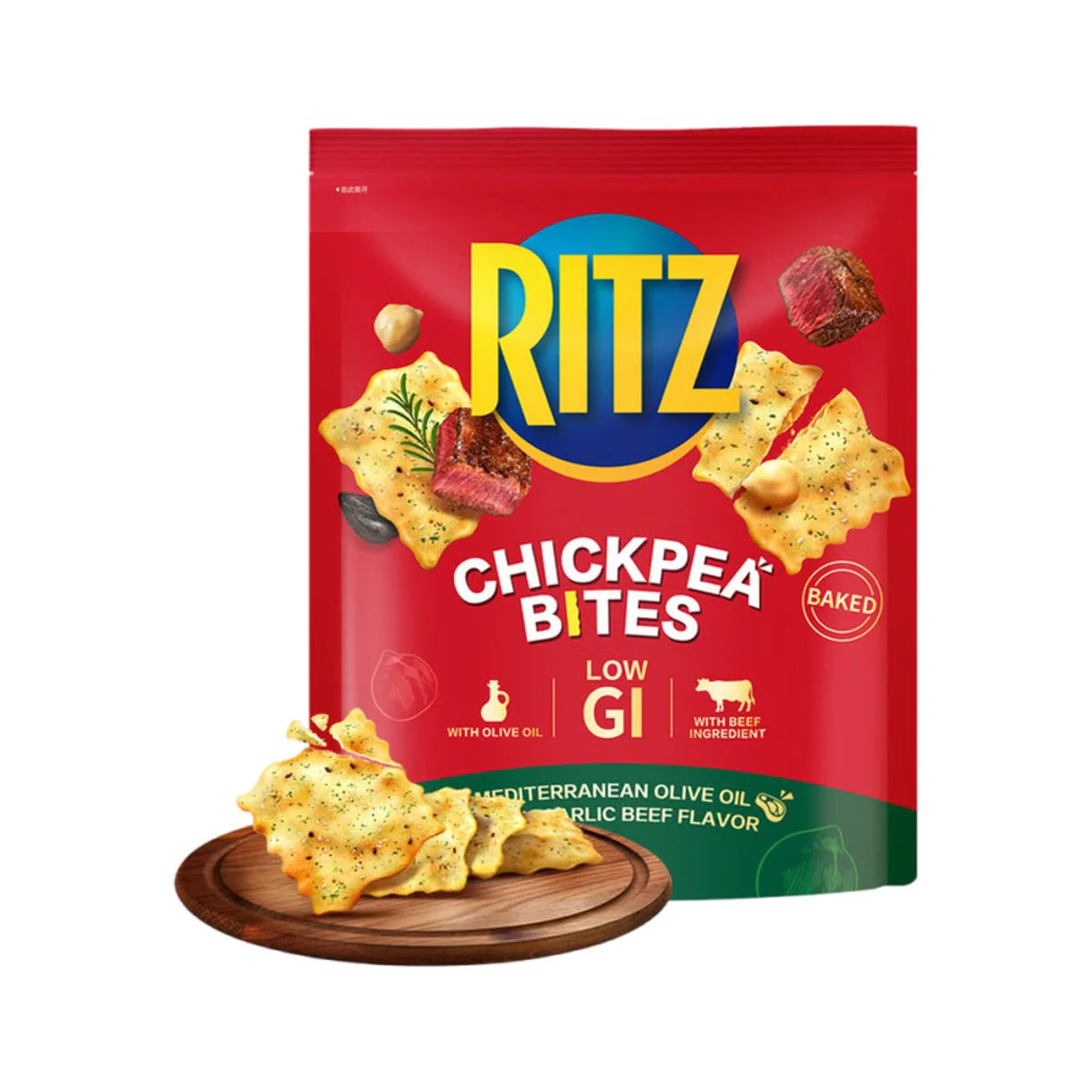 Ritz Chickpea Bites Mediterranean Olive Oil & Garlic Beef Flavour 400g - Baked Low GI Snack