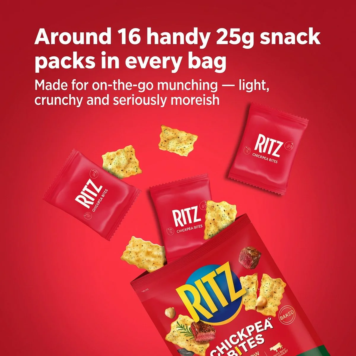 Ritz Chickpea Bites Mediterranean Olive Oil & Garlic Beef Flavour 400g - Baked Low GI Snack - Image 4