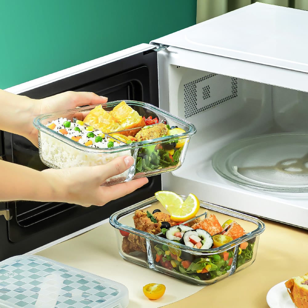 Robo Three-Compartment Heat-Resistant Glass Food Storage Container - Iceland White, 1L - Image 2
