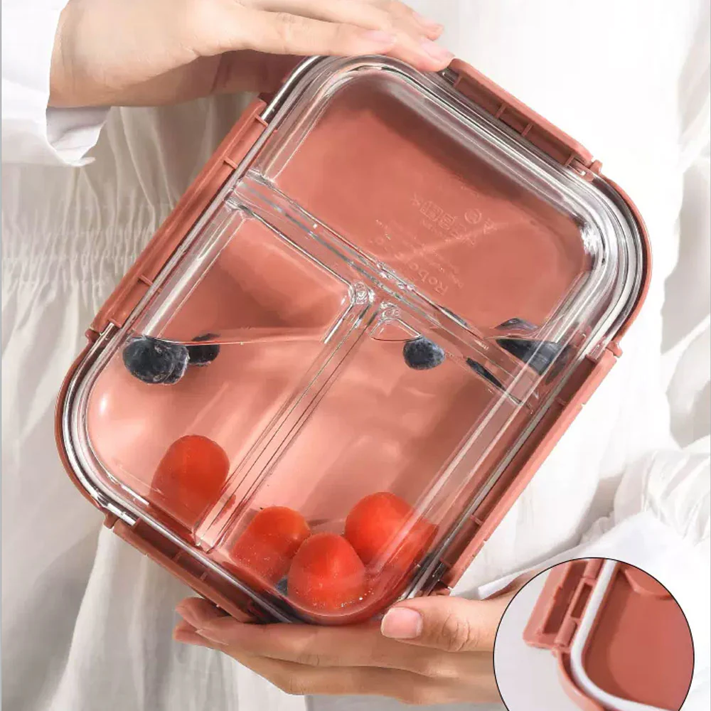 Roborobo Clark Divided Heat-Resistant Glass Food Storage Container - Finnish Red, 1000ml - Image 2