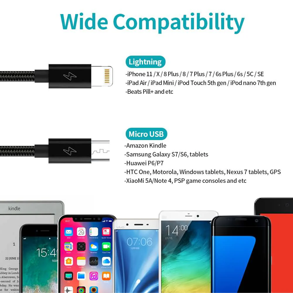 ROMOSS 2-in-1 Lightning-MicroUSB Cable 1.5m Black - Image 2