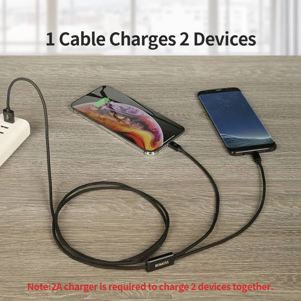 ROMOSS 2-in-1 Lightning-MicroUSB Cable 1.5m Black - Image 3